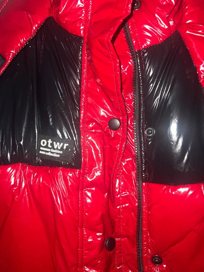 Düğmeli Kırmızı Sokak Stili Kadın Kışlık Mont - Görsel 4