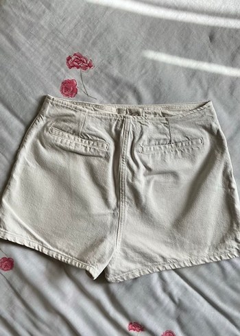 Düğmeli Beyaz Keten şort etek - Görsel 2