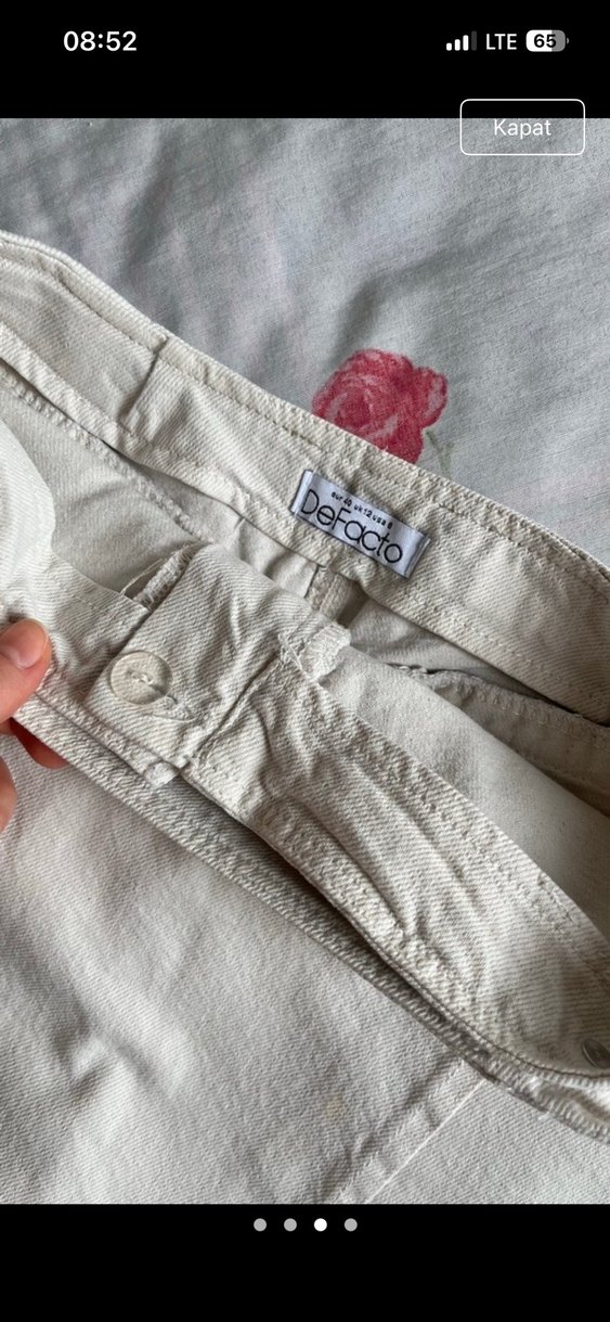 Düğmeli Beyaz Keten şort etek - Görsel 3