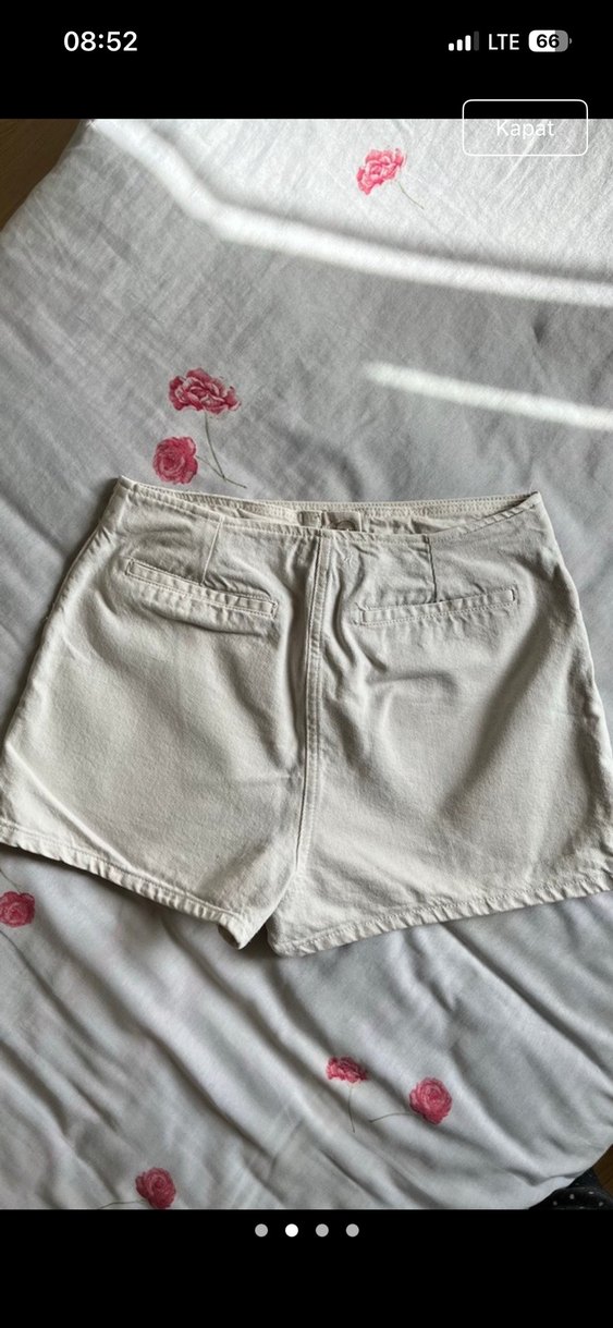 Düğmeli Beyaz Keten şort etek - Görsel 2