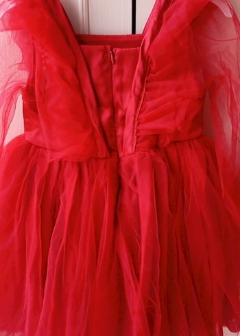 Kız Çocuk Kırmızı Fırfırlı Uzun Kollu Elbise - Görsel 3