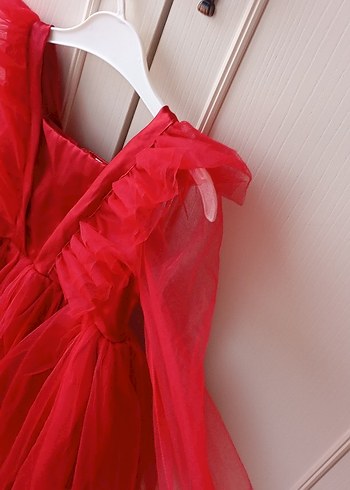 Kız Çocuk Kırmızı Fırfırlı Uzun Kollu Elbise - Görsel 4