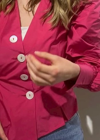 Düğmeli Pembe Parlak Midi Kadın Gömlek