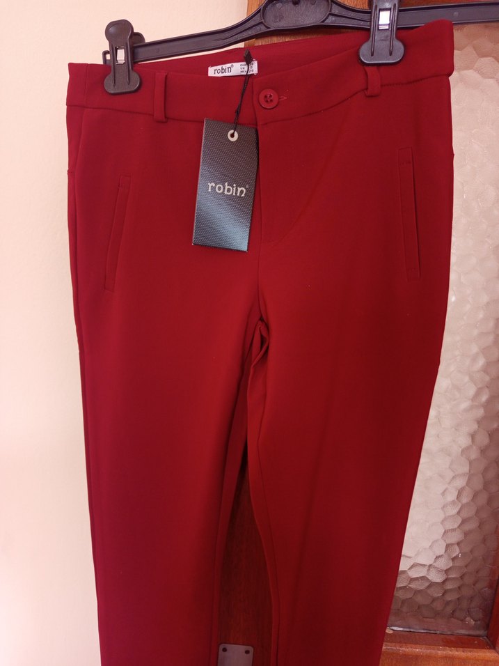 Kırmızı Düğmeli Kadın Kumaş Pantolon - Görsel 4