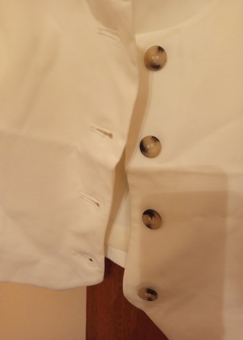 Düğmeli Beyaz Pamuklu Kadın Yelek - Görsel 2