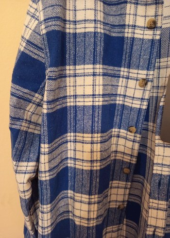 Mavi Ekose Pamuklu Kadın Gömlek - Görsel 2