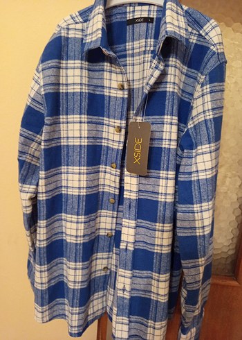 Mavi Ekose Pamuklu Kadın Gömlek - Görsel 3