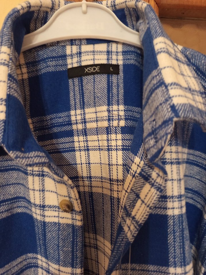 Mavi Ekose Pamuklu Kadın Gömlek - Görsel 5