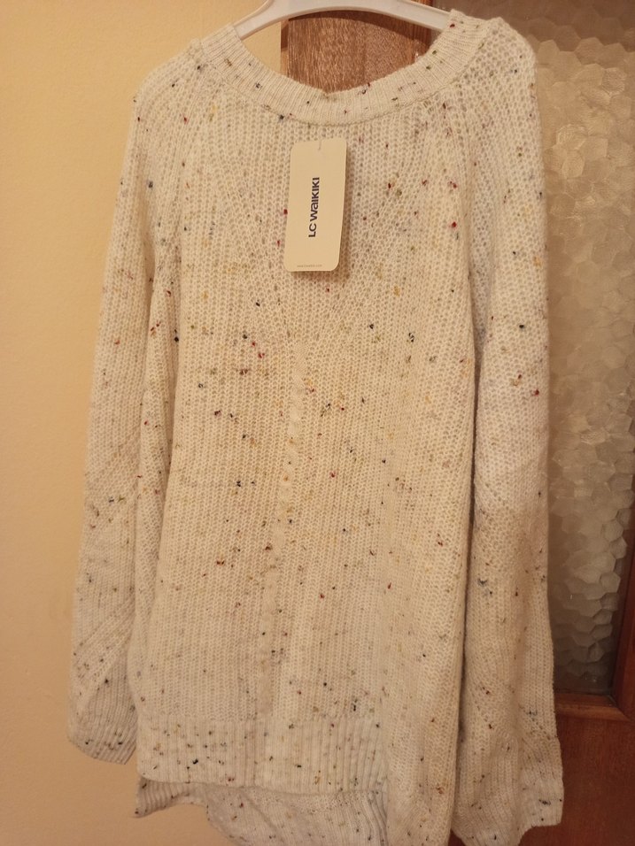 LC Waikiki Bohem Uzun Kollu Beyaz Triko Kazak - Görsel 3