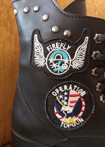 Siyah Nakışlı Deri Biker Botlar - Görsel 3