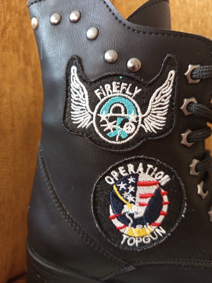 Siyah Nakışlı Deri Biker Botlar - Görsel 3