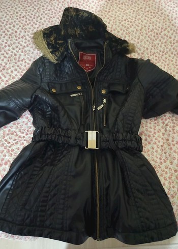 Kürklü Kapüşonlu Siyah Deri Biker Ceket - Görsel 5