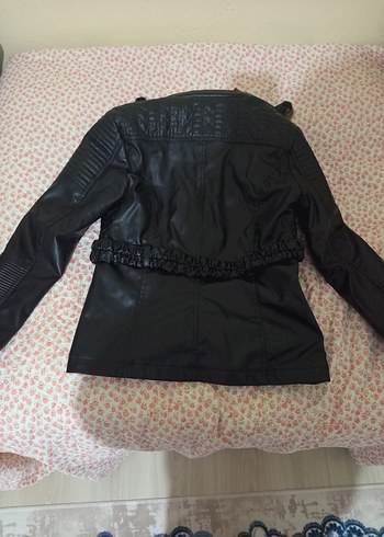 Kürklü Kapüşonlu Siyah Deri Biker Ceket - Görsel 6