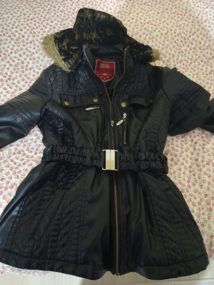 Kürklü Kapüşonlu Siyah Deri Biker Ceket - Görsel 5