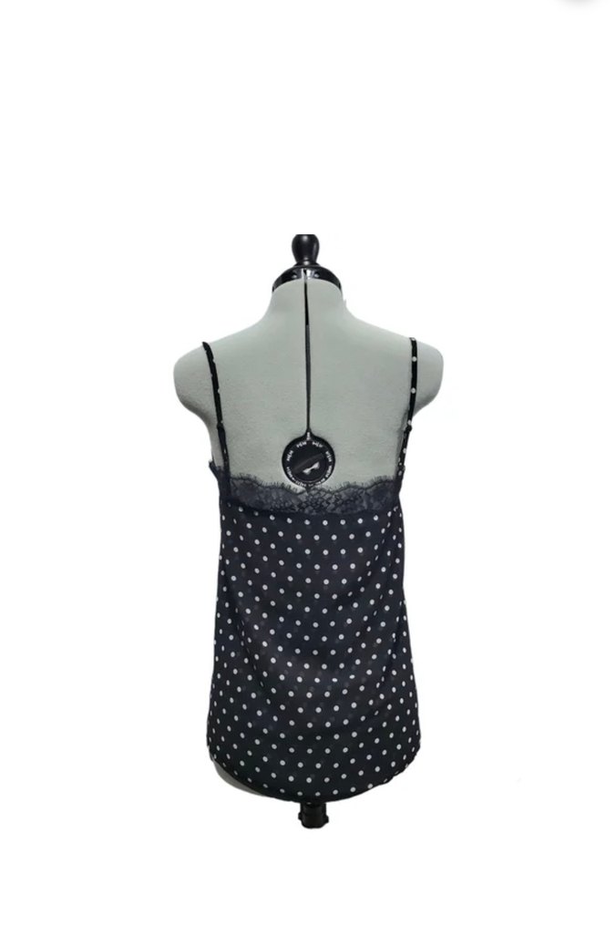 Dantel Detaylı Siyah Puantiyeli V Yaka - Görsel 2