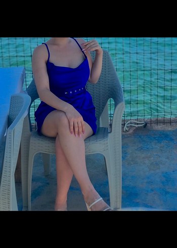 Parlak Mavi Mini Saten Elbise - Görsel 2