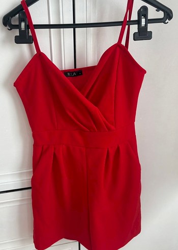 Kırmızı Drapeli Mini İnce Askılı tulum - Görsel 2