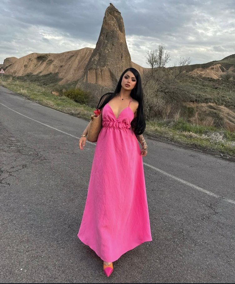 Pembe İp Askılı Uzun Bohem Elbise - Görsel 3