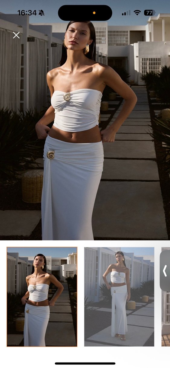 Beyaz Drapeli Straplez Uzun Elbise - Görsel 2