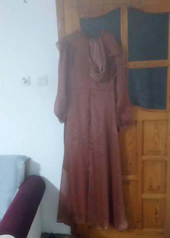Abiye Kadın Bej Uzun Kollu Salaş Elbise
