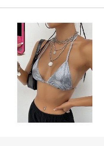 Gri Parlak Bikini Üst Kadın