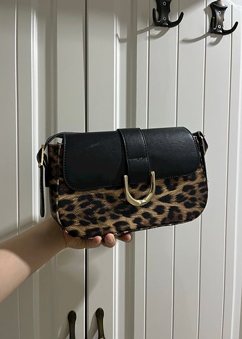 Kahverengi Leopar Desenli Deri Kadın Çanta vintage - Görsel 3