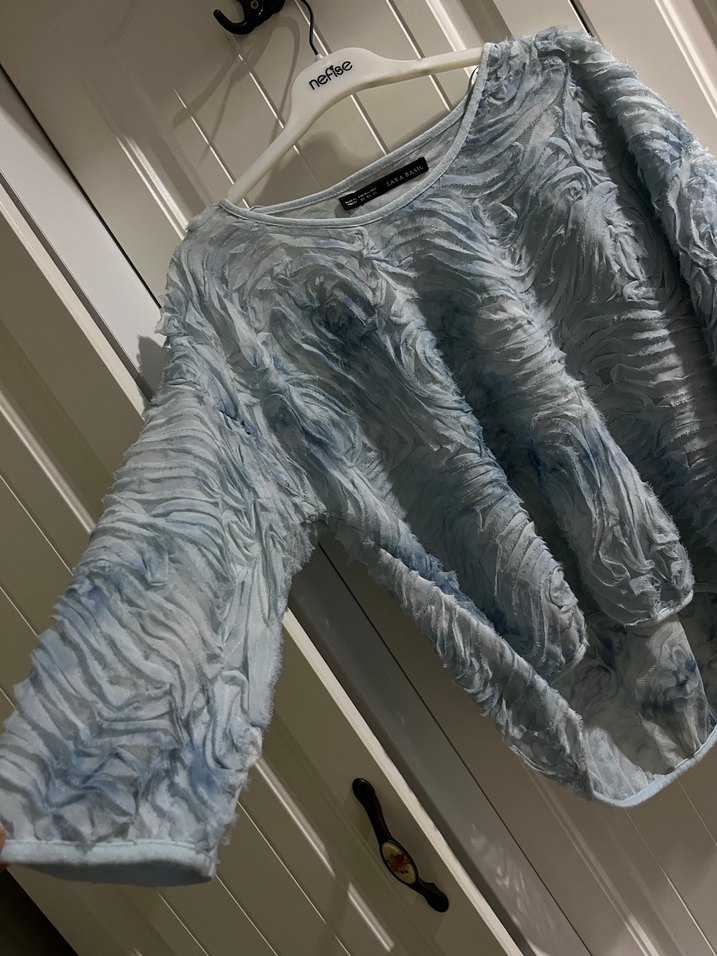 Zara Kadın Mavi Salaş tül Kazak - Görsel 3