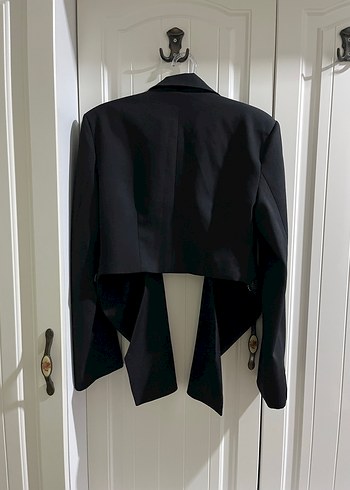 Düğmeli Siyah Kadın Crop Blazer Ceket - Görsel 3