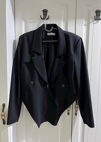 Düğmeli Siyah Kadın Crop Blazer Ceket - Görsel 2