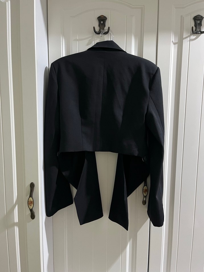 Düğmeli Siyah Kadın Crop Blazer Ceket - Görsel 3