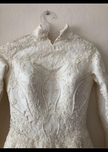 Duvak Hediyeli Tesettür Beyaz Prenses Gelinlik - Görsel 4