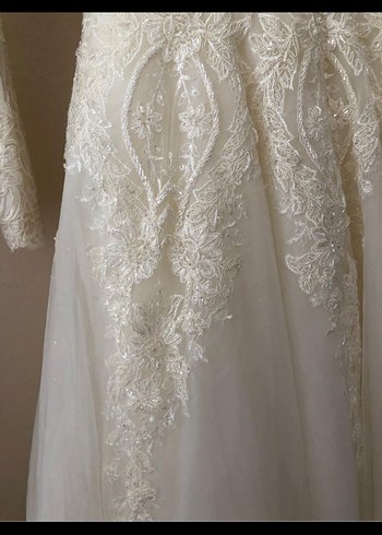 Duvak Hediyeli Tesettür Beyaz Prenses Gelinlik - Görsel 6