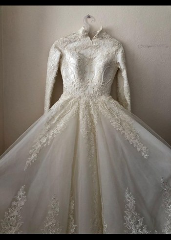 Duvak Hediyeli Tesettür Beyaz Prenses Gelinlik - Görsel 5