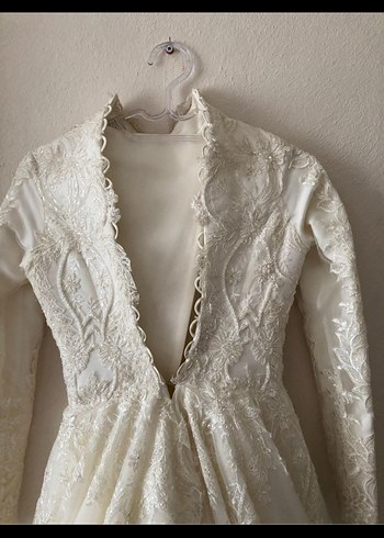 Duvak Hediyeli Tesettür Beyaz Prenses Gelinlik - Görsel 8