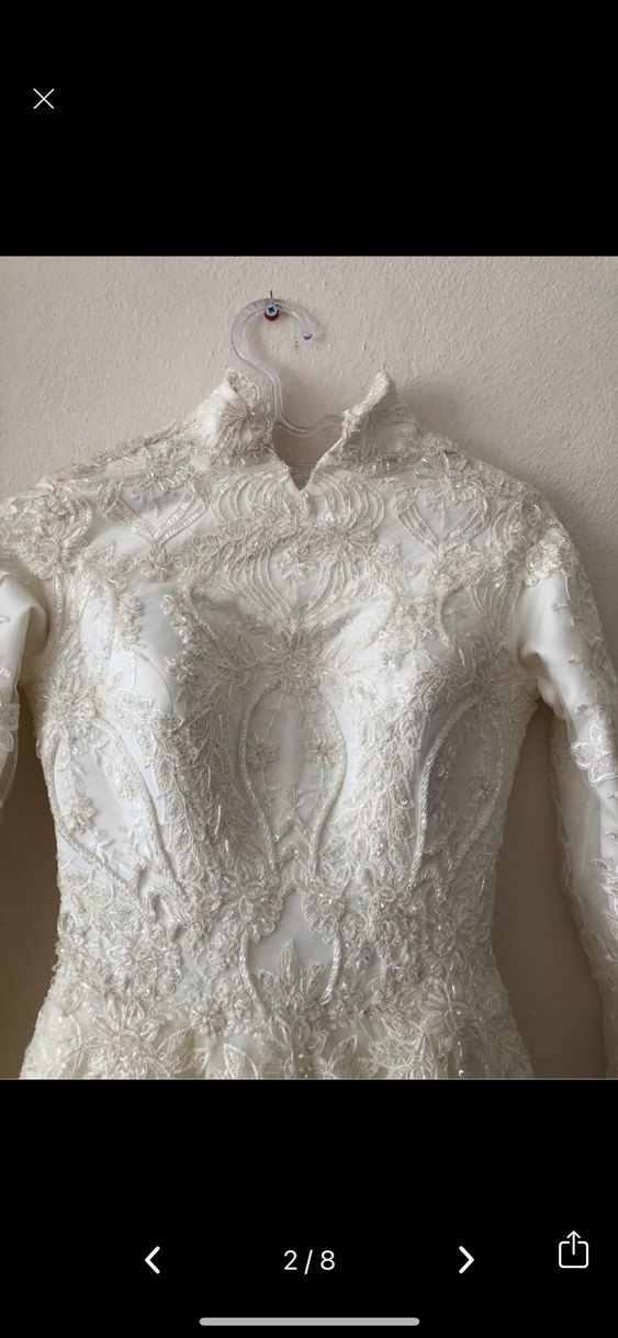 Duvak Hediyeli Tesettür Beyaz Prenses Gelinlik - Görsel 3