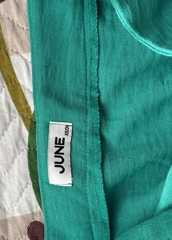 Yeşil Keten bağlama detay Uzun Etek - Görsel 3