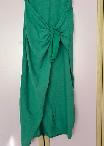 Yeşil Keten bağlama detay Uzun Etek - Görsel 2