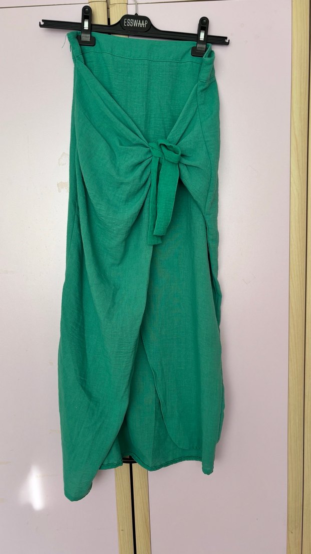 Yeşil Keten bağlama detay Uzun Etek - Görsel 2
