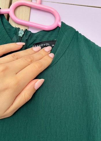 Kadın Koyu Yeşil Keten Uzun Pilili Elbise - Görsel 3