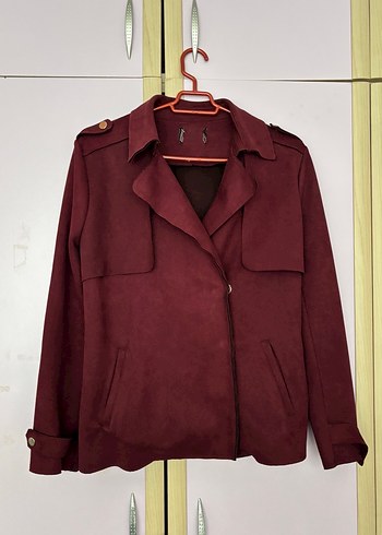 Bordo Süet Midi Trençkot - Görsel 4