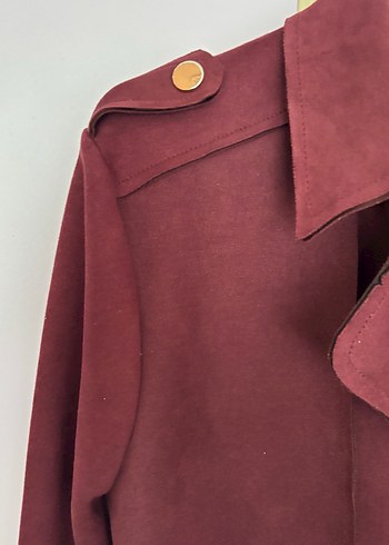 Bordo Süet Midi Trençkot - Görsel 3