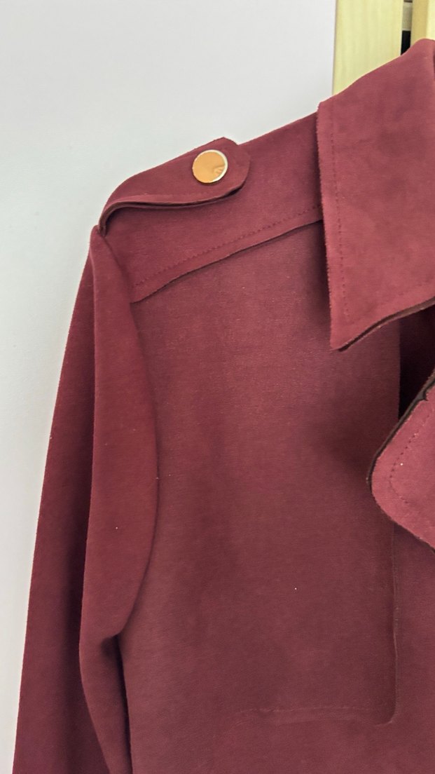 Bordo Süet Midi Trençkot - Görsel 3