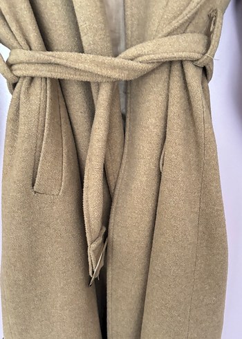 Bej Süet Kemerli Uzun Kadın Kaban - Görsel 7