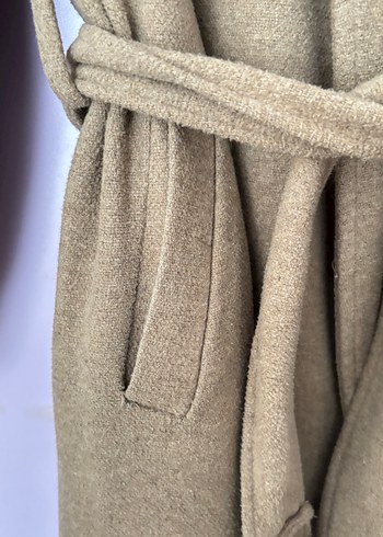 Bej Süet Kemerli Uzun Kadın Kaban - Görsel 9