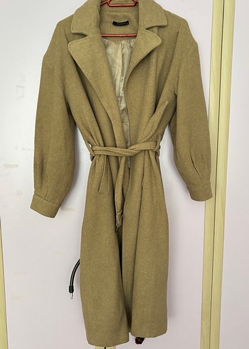 Bej Süet Kemerli Uzun Kadın Kaban - Görsel 5