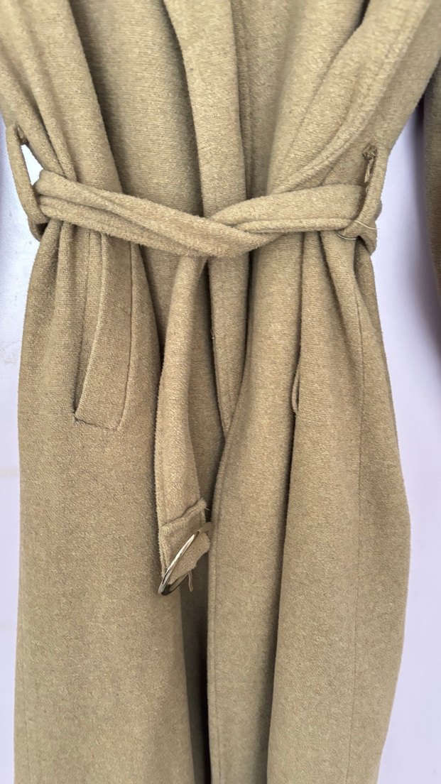 Bej Süet Kemerli Uzun Kadın Kaban - Görsel 4