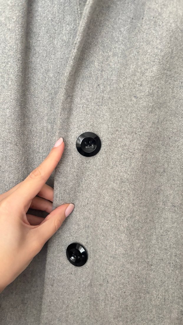 Gri Midi Kadın Düğmeli Kaban - Görsel 3