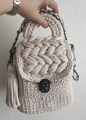 Örgü Kadın Çanta Beyaz Bohem - Görsel 2