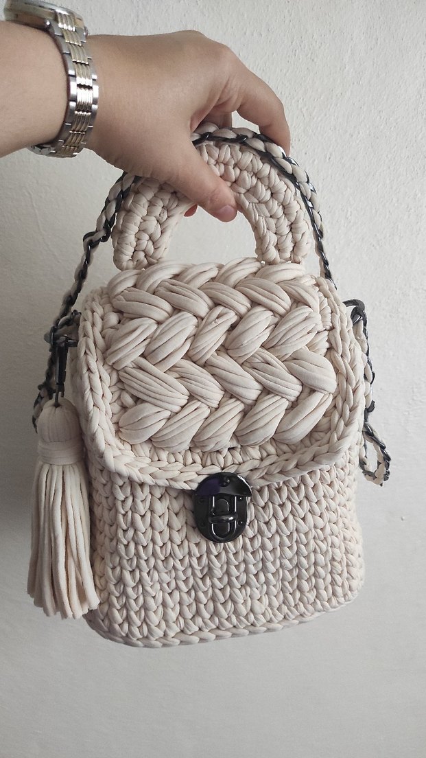 Örgü Kadın Çanta Beyaz Bohem - Görsel 2