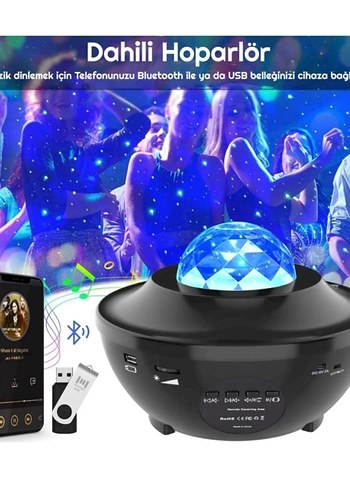 Led Yıldız Bluetooth Hoparlör Usb Projektör - Görsel 5